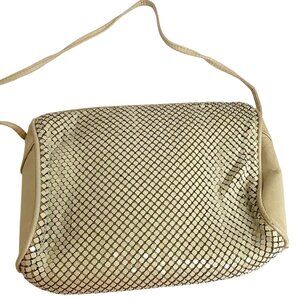 Vintage Beige Small Crossbody Bag With Metal Mesh Design & Shoulder Strap